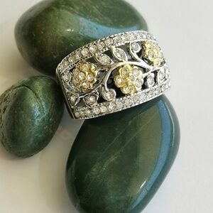 White Gold Yellow 14k Gold vermeil Dome ring filigree floral sz 7 🆕